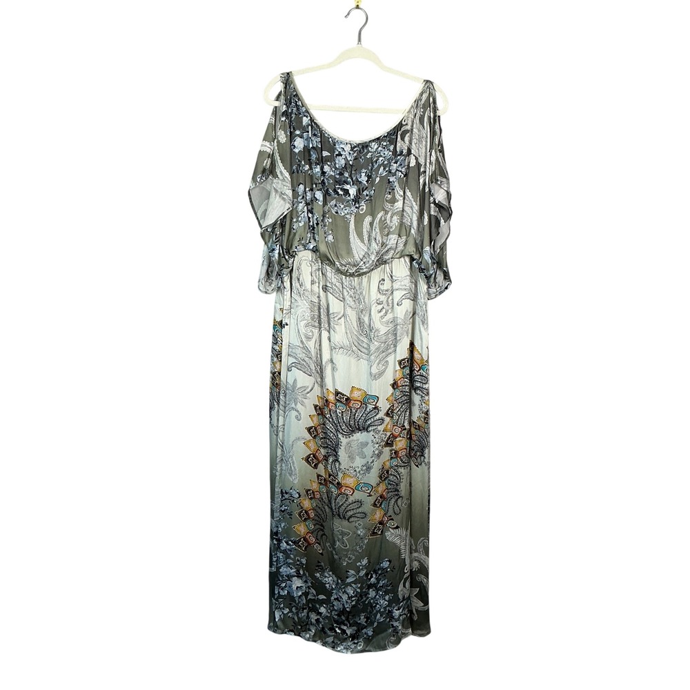 Soft Surroundings Sage Green Paisley Floral Cold Shoulder Maxi Dress XL 2AT04
